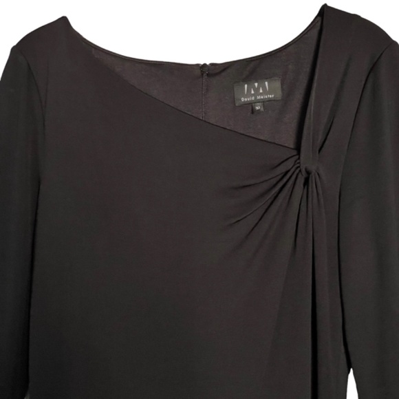 David Meister Dress Asymmetrical Keyhole Neckline Long Sleeve | Black | 10 - Picture 4 of 10